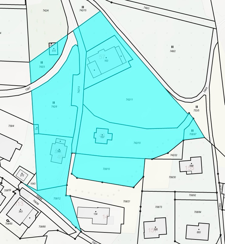 Mapa pozemků ve správě ozdravovny a kraje